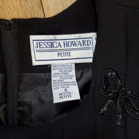 Vintage 80s 90s Short Sleeve A Line Midi Dress Black Bow Gothic Twee Whimsygoth - Picture 6 of 7